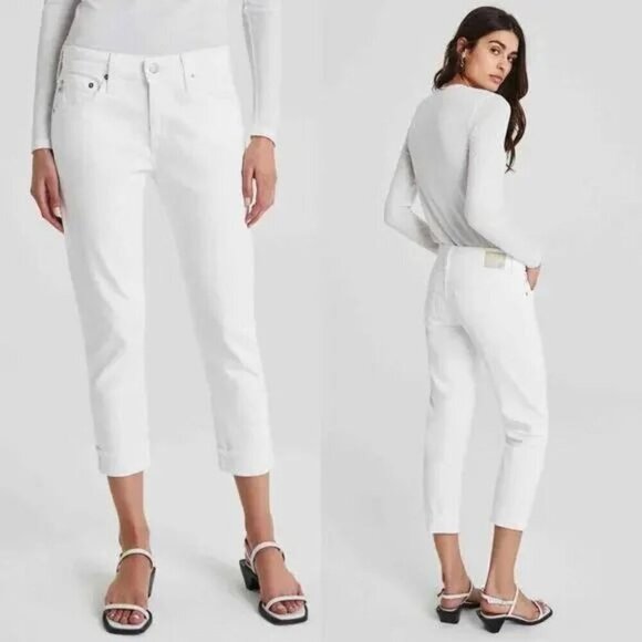 AG Adriano Goldschmied Ex Boyfriend Slim Slouchy Cropped High Rise White Jeans - Picture 1 of 12